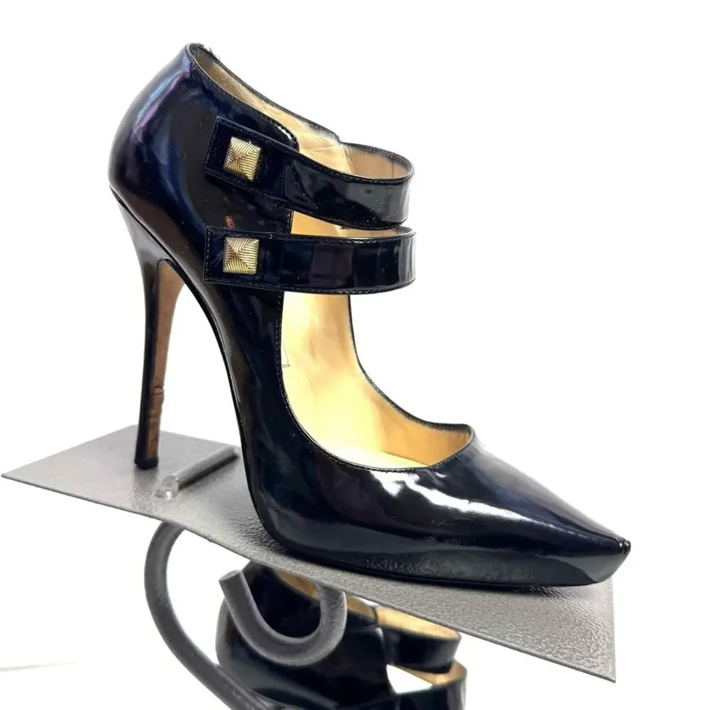 Jimmy Choo Black Patent Leather Pointed Toe Platform Stiletto Heels Size US 6